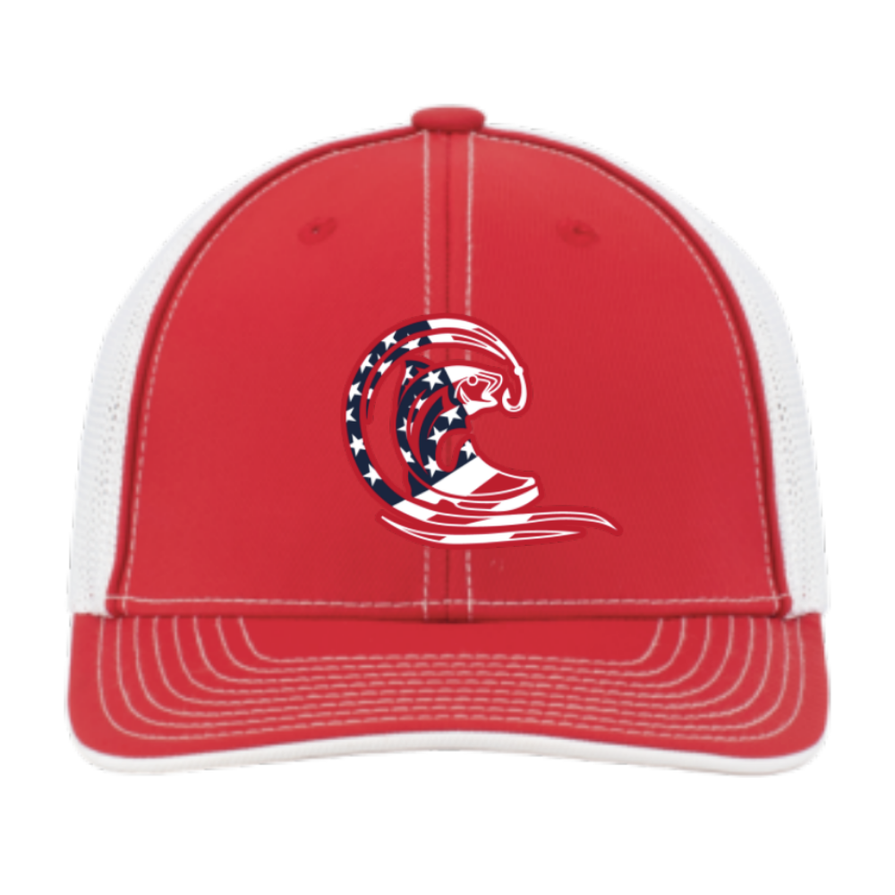 Red/White Mesh Fitted Structured Trucker Cap