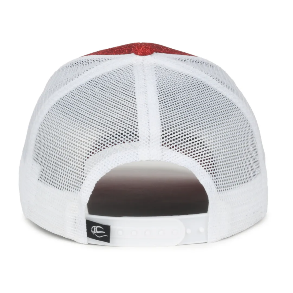 Women's Red Glitter/White Structured Mesh Back Hat Rodeo