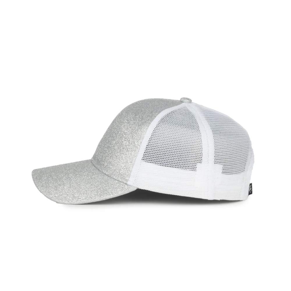 Women's Silver Glitter/White Structured Mesh Back Hat Foundation