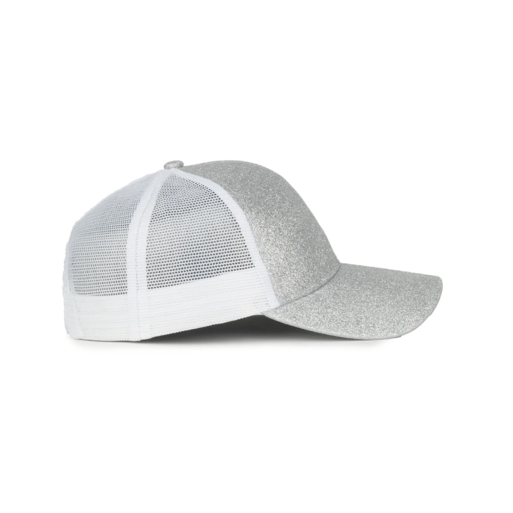 Women's Silver Glitter/White Structured Mesh Back Hat Foundation