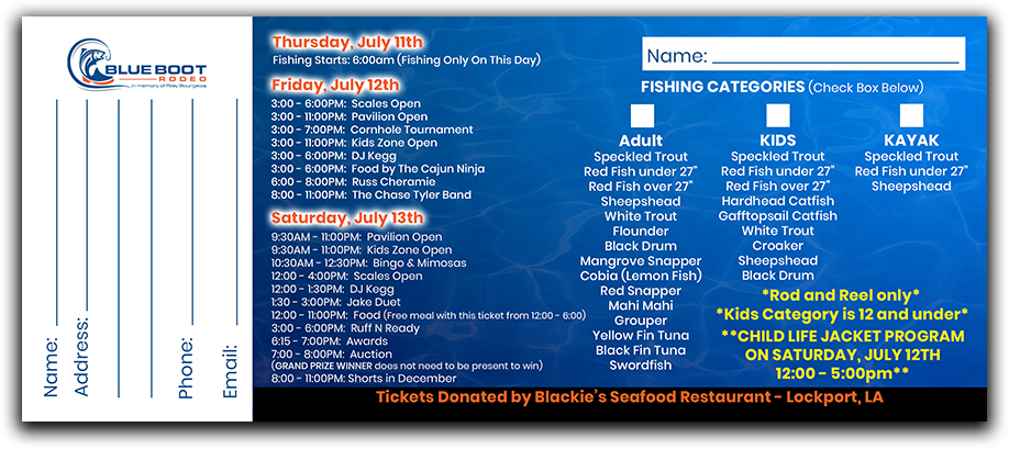 Blue Boot Rodeo Fishing Ticket