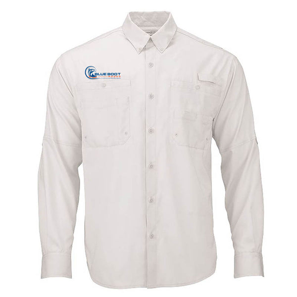 White Long Sleeve Button Down Fishing Shirt - Blue Boot Rodeo