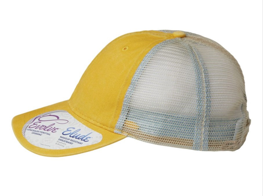 Women's Yellow Unstructured Mesh Back Ponytail Hat