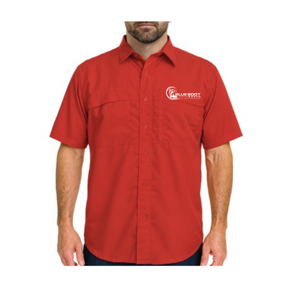 Red Short Sleeve Button Down Fishing Shirt