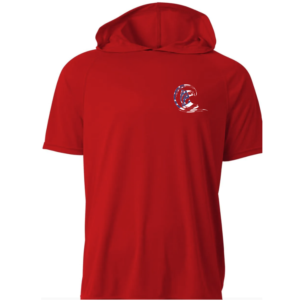 Youth Red Short Sleeve Hoodie Dri-Fit Shirt